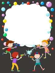 Fototapeta premium Border template with kids playing water gun