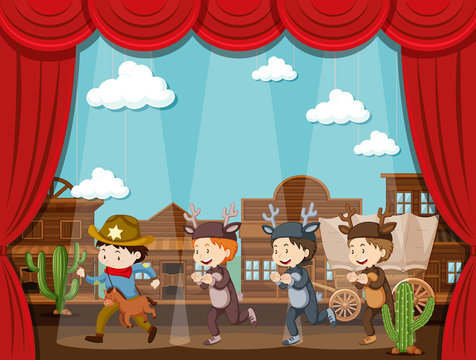 Cowboy and deer on stage play