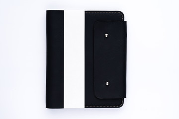 Top view of black leather organizer nook
