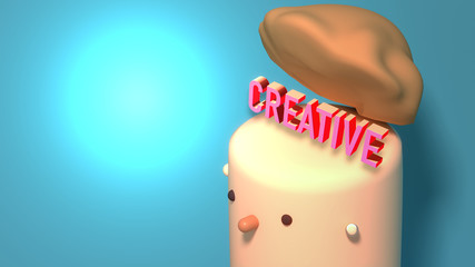 Cartoon character with open mind. Concept of creative thinking, Blank copy space for your logo or message. 3d render picture.