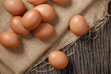 Fresh eggs on wooden table, Chicken Egg