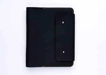 A black leather of organizer notebook