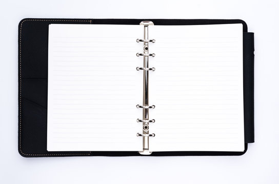 Organizer book with black cover on white background