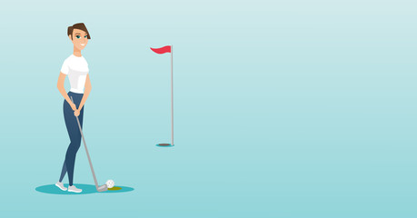 Young caucasian golfer hitting a ball. © Visual Generation