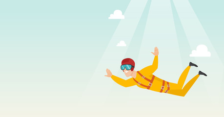 Caucasian parachutist jumping with a parachute.