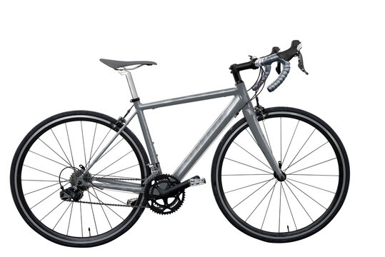 grey road bike/bicycle on white background  isolated