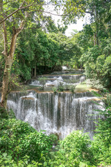 Fototapeta na wymiar Huay Mae khamin waterfall in National Park Srinakarin, Kanchanaburi, western of Thailand