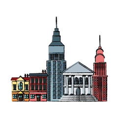 Obraz premium city street with urban buildings houses and shops