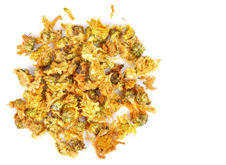 Dried Chrysanthemum flowers on a white background