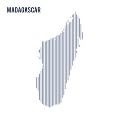 Vector abstract hatched map of Madagascar with vertical lines isolated on a white background.