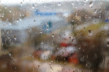 Raindrops on the street window