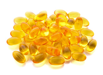 fish oil capsules on a white background