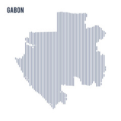 Vector abstract hatched map of Gabon with vertical lines isolated on a white background.