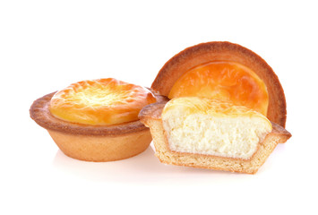 freshly baked Hokkaido cheese tarts isolated on white background