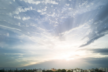 Beautiful sunset over the city with clear sky