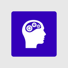 Thinking icon.  Silhouette of gear in head. Flat design style.