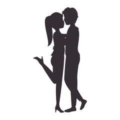 silhouette of couple in love icon over white background vector illustration