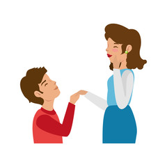 Couple of lovers in proposal of marriage icon over white background colorful design vector illustration