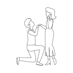 Couple of lovers in proposal of marriage icon over white background vector illustration