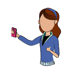 young girl holding smartphone device design