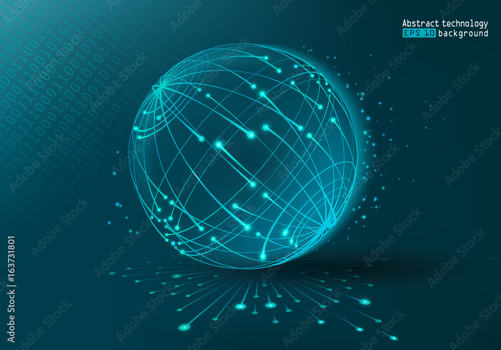 Poster web technology. abstract planet. futuristic background with dots and lines. vector illustration. glo