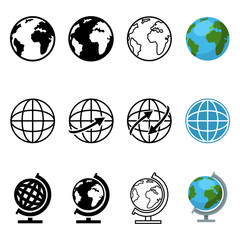 Vector Set of Different Graphic Style Globe Icons