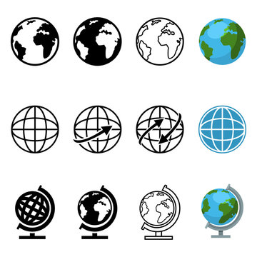 Vector Set of Different Graphic Style Globe Icons