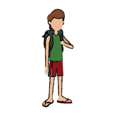 teenage boy cartoon backpack traveler vacation