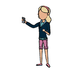 young girl holding smartphone device design