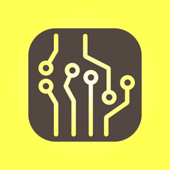 Circuit board  icon. Technology scheme square symbol. Flat design style.