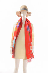 female sundress clothing with hat and scarf on mannequin

