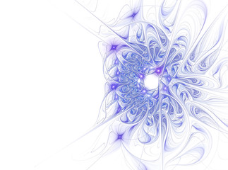 Abstract fractal flower computer generated image. Blue flower on white background. Copy space
