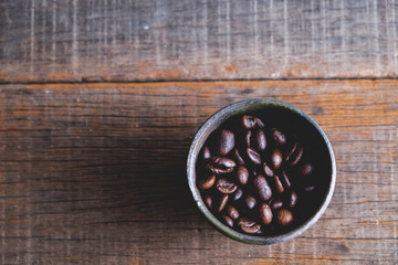 Coffee beans of popular drinks with filter effect retro vintage style
