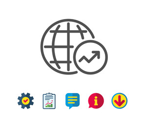 World Statistics line icon. Report chart or Sales growth sign. Data Analysis graph symbol. Report, Service and Information line signs. Download, Speech bubble icons. Editable stroke. Vector