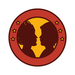 seal stamp with silhouette of womens heads icon over white background vector illustration