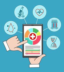 Remote medical care vector illustration, mobile healthcare or mhealth, telemedicine mobile or web doctor concept