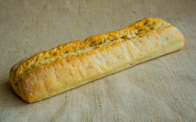 White ciabatta on canvas.