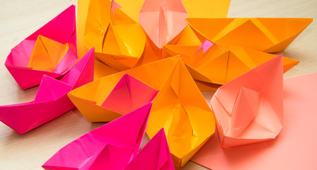 Boats made of colorful paper.