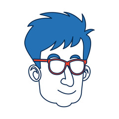 man cartoon with blue hair face portrait