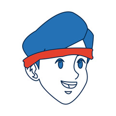 man cartoon with blue hair face portrait sport guy