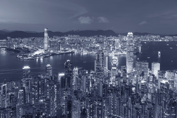 Victoria harbor of Hong Kong city at dusk