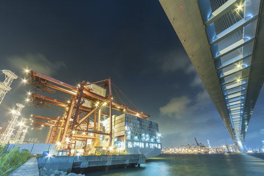 Cargo port and bridge in Hong Kong