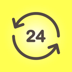 Open around  the clock hours a day icon. Badge-clock work time.