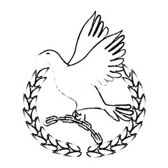 wreath of leaves with dove icon over white background vector illustration