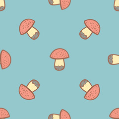 Seamless pattern with mushrooms. Summer background. Hand drawn doodling.