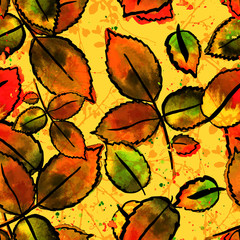 Fototapeta na wymiar Seamless pattern with vector and watercolour leaves and branches