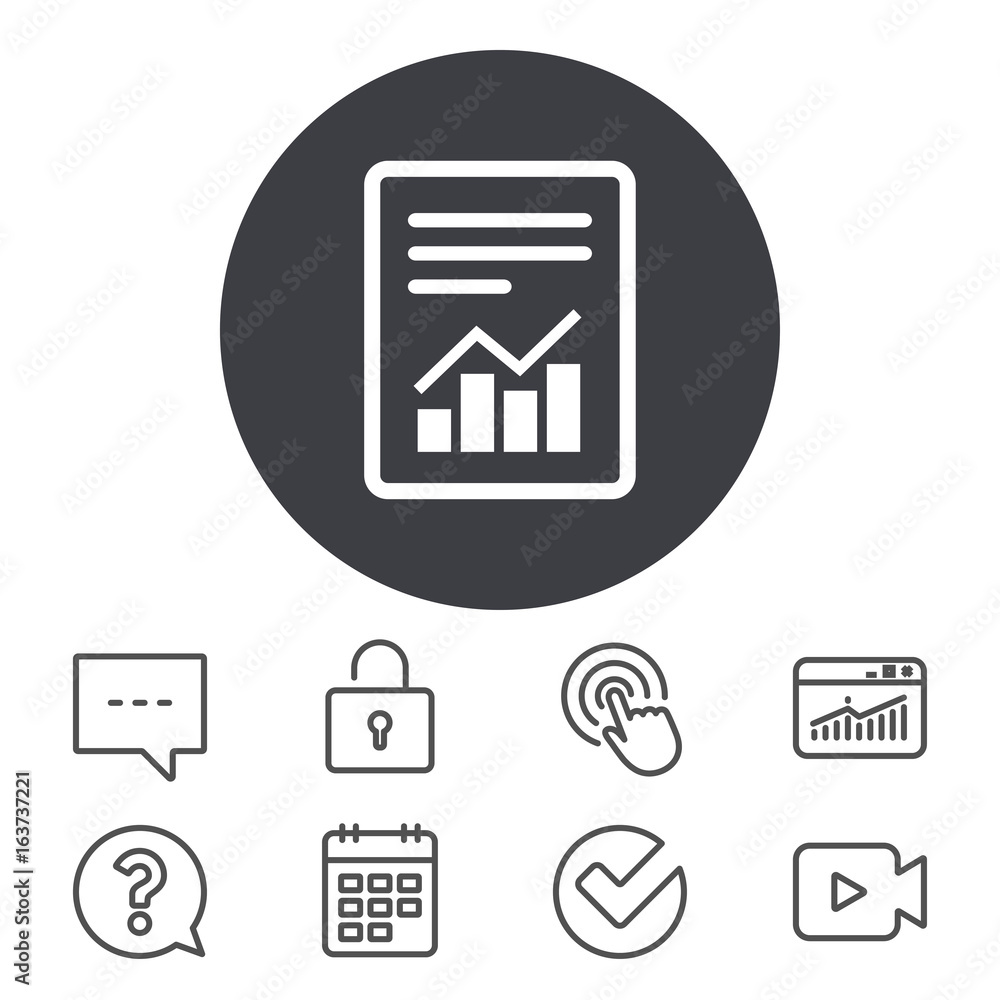 Poster text file sign icon. add file document with chart symbol. accounting symbol. calendar, locker and sp