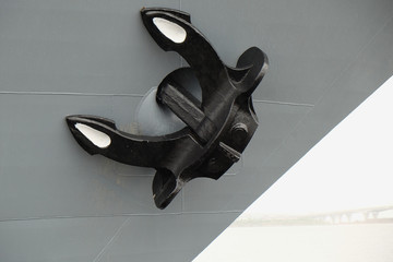 raised and fixed anchor on a military vessel