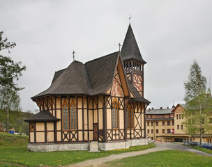 Fototapeta na wymiar Church of Blessed Virgin Mary in Stary Smokovec. Slovakia