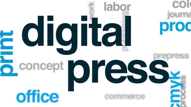Digital press animated word cloud, text design animation.